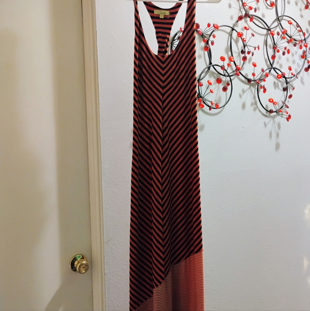 LARGE 2 PATTERN MAXI DRESS BY CECICO ORANGE AND BLACK